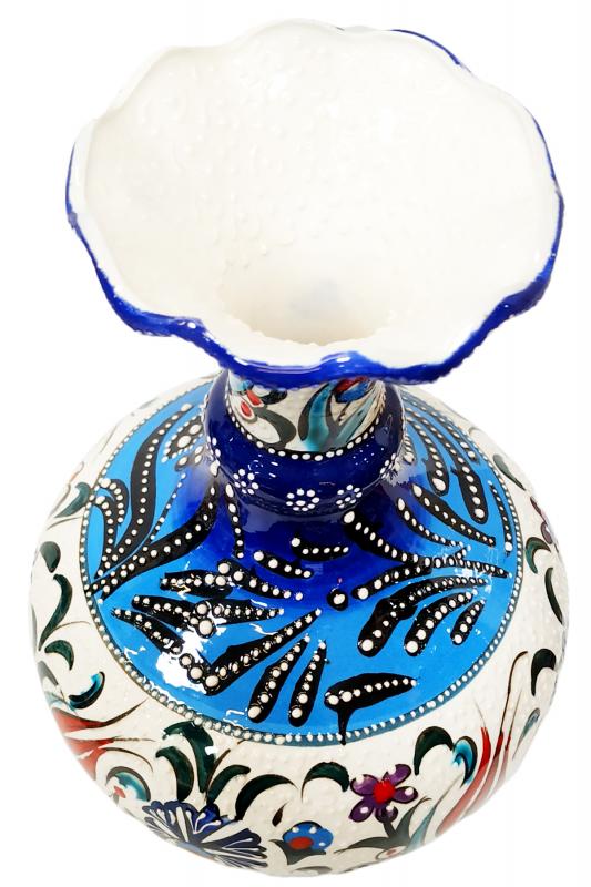 El yapımı tombul çini vazo-Mavi beyaz Samur fırça işlemeli